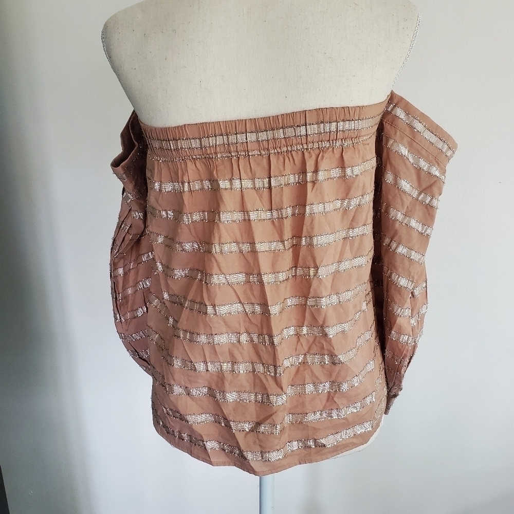 1. State Off-Shoulder Taupe Shell Metallic Top - Picture 7 of 9